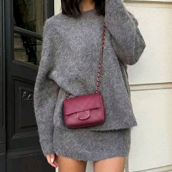 Dresses & Skirts - Women Grey Knit Sweater & Mini Skirt Set, Fashion Crew Neck Long Sleeve